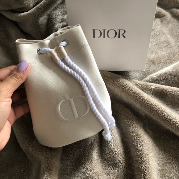 Dior Trousse Pouch Drawstring Bucket Cosmetic Bag Cream Off White - Picture 1 of 4